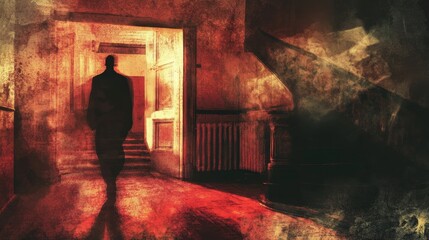 Mysterious Figure Walking in a Dimly Lit Abandoned Space