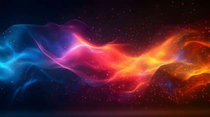 Abstract energy waves with vibrant colors and sparkling particles background