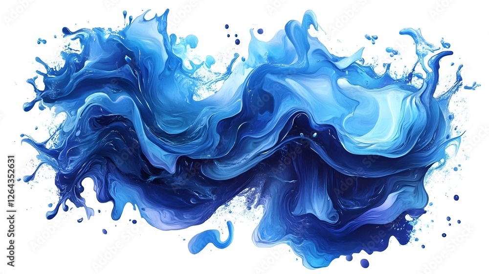 Poster Flowing Blue Liquid Abstract Digital Art with Vibrant Color Gradients and Swirling Shapes  Dynamic and Energetic Composition with Smooth Curves Splashes and Waves of Color  Contemporary Futuristic