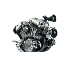 Powerful Chrome V-Twin Motorcycle Engine Detailed Close-up