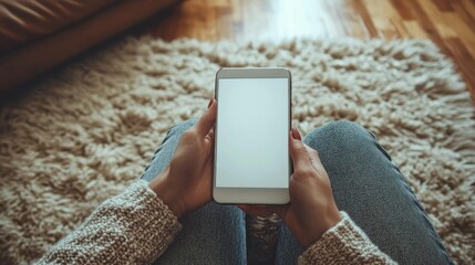 Cozy Home Relaxation: Woman using Smartphone