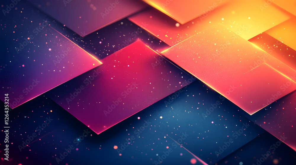 Poster Glowing Geometric Digital Abstract with Triangular Patterns in Vibrant Cosmic Space Backdrop  Creative futuristic 3D rendering with dynamic lines