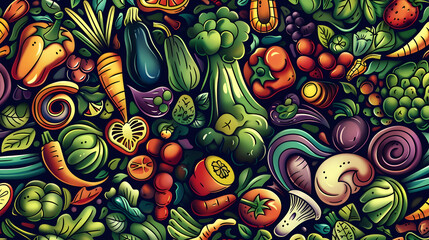 Colorful assortment of fresh vegetables arranged artistically on a vibrant background