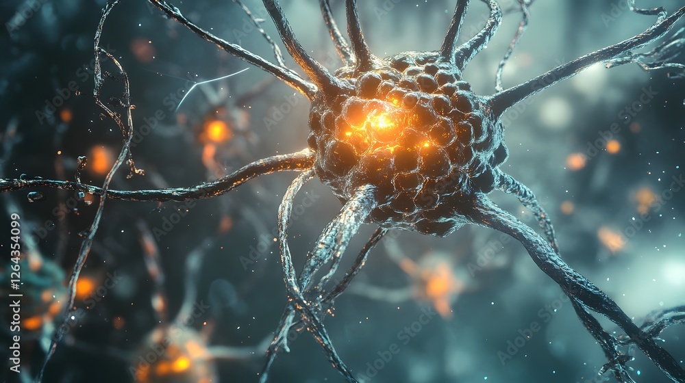 Leinwandbilder glowing neuron network visualizing electrical impulses and synaptic connections in the complex anato