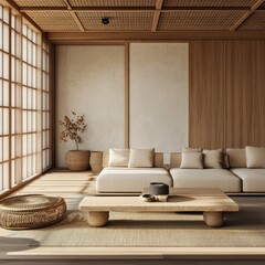 Minimalist living room showcasing japanese interior design elements beautifully