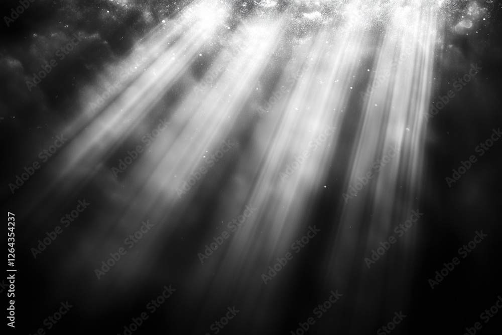 Poster black and white photo of a light shining through a window. the light creates a beautiful and serene 