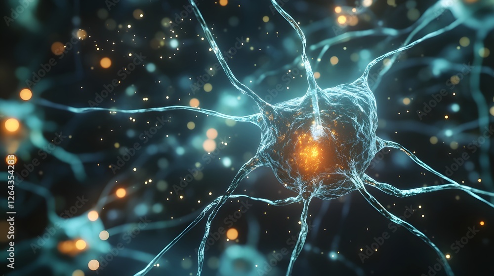Poster glowing neuronal network futuristic digital brain structure representing the complex connections and
