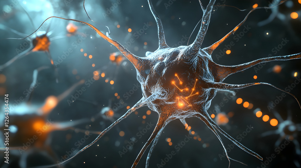 Poster glowing neurons communicating in futuristic digital brain network abstract of a complex neural syste