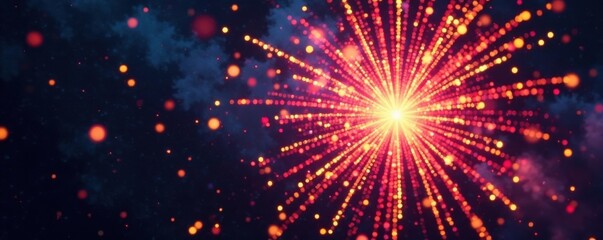 Fototapeta premium Vibrant stars bursting from center of fireworks explosion, explosions, colorful