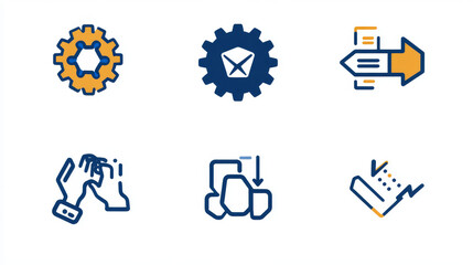 Set of doodle icons, outline business signs cogwheels, hand with puzzle piece, joined palms, negotiation, paper airplanes, high-five, handshake, raising arrows, success Linear vector illustration