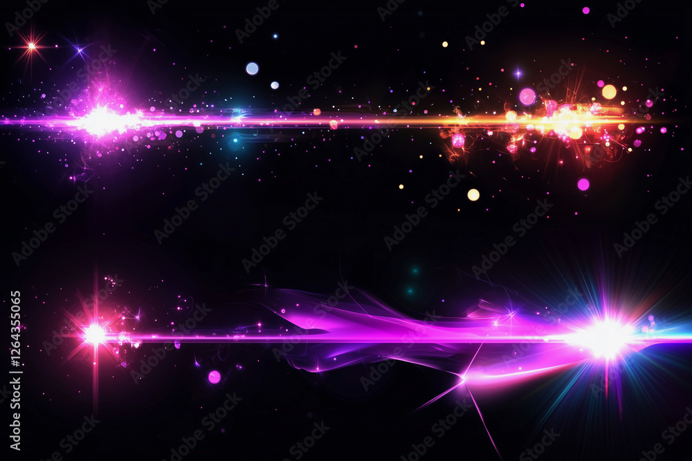 Poster two sets of colorful lights are shown in the image, with one set being purple and the other set bein