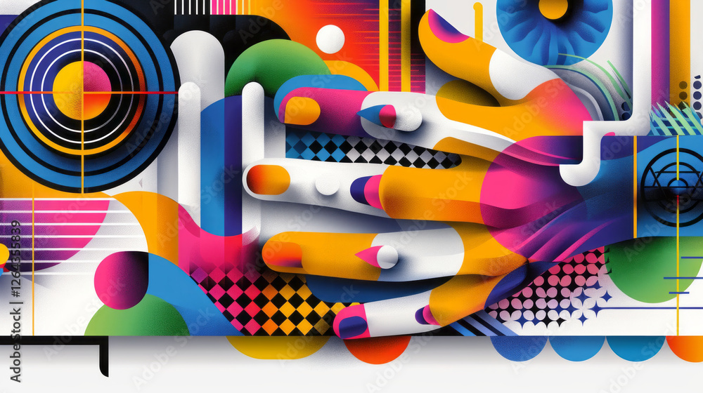 Poster abstract hands in geometric pattern: a vibrant, abstract illustration of a pair of hands rendered in