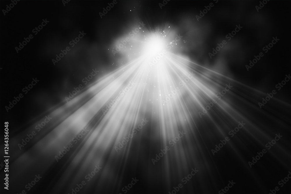 Poster black and white photo of a light shining through a cloud of smoke. the light is bright and the smoke