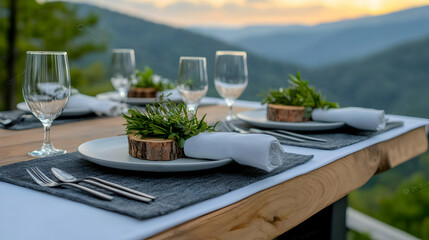 Mountaintop Dinner Romantic sunset meal with scenic view