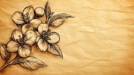 Hand-drawn floral design on textured paper background with subtle vintage feel and warmth