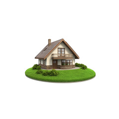 3D model of a house with a lawn on a white background