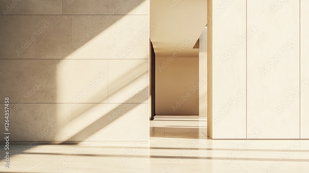 Poster minimalist architecture with light and shadow creating depth and ambiance.