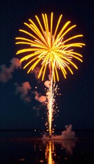 Vibrant yellow fireworks exploding in a kaleidoscope of colors against a dark canvas, canvas, dark, light