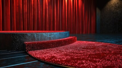 Elegant red carpet stage setup with dramatic curtains, perfect for performances or events