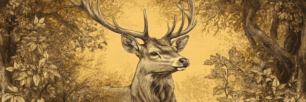 Aufkleber intricate engraved deer portrait in sepia tones with detailed line work and space for custom text. g