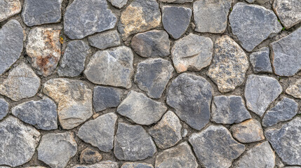A seamless gray cobblestone wall or road background texture, featuring natural stone shapes and a grungy, weathered surface. The tileable design allows for endless repetition