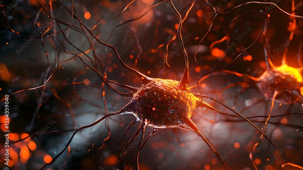 Poster Intricate abstract digital showcasing a complex microscopic structure of brain neurons synaptic connections and neural network