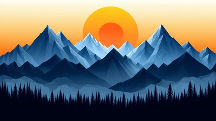 Majestic Sunrise Mountain Range Digital Painting Artwork
