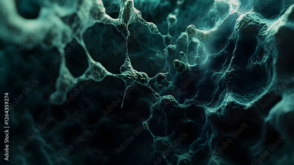 Poster intricate and mesmerizing abstract patterns with swirling energetic molecular structures in a moody 