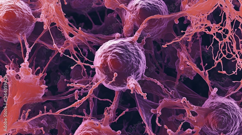 Poster Intricate Cellular Networks in Vibrant Hues A Captivating Microscopic View of the Complex Biological Structures and Patterns Underlying Life