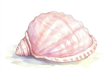 A beautifully detailed illustration of a pink seashell, showcasing its intricate patterns and soft colors that evoke a sense of beach tranquility.