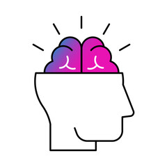 Brain and light icon. Receptivity to new ideas, flexibility, adaptability, creativity, growth, acceptance of perspectives. Vector illustration.