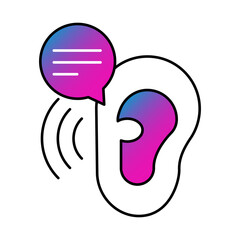 Ear icon. Active listening, communication skills, interpretation, focus, empathy, verbal communication. Vector illustration.