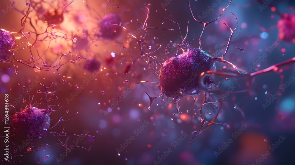 Poster Intricate microscopic patterns of neural connections molecular synapses and digital cerebral networks in a dynamic futuristic and vibrant neon like glow