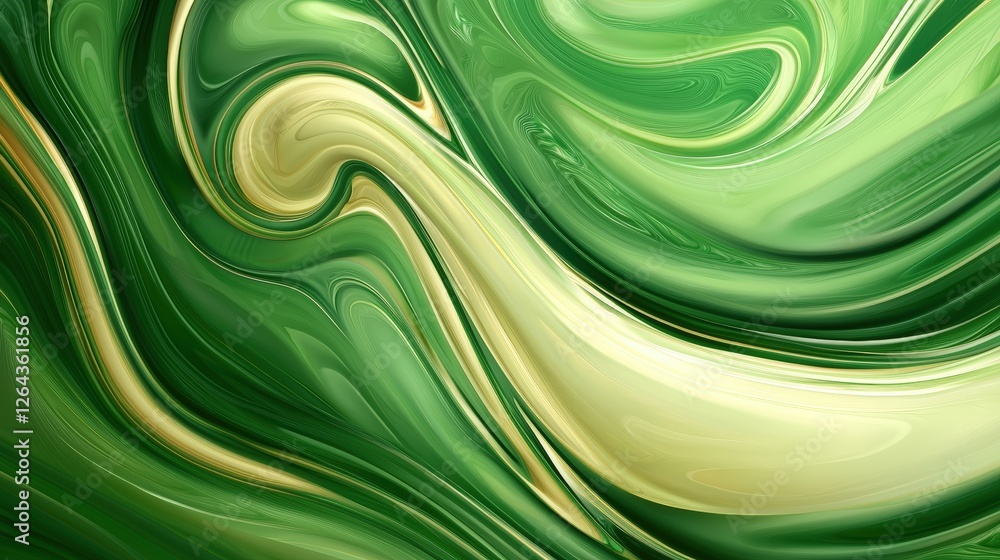 Poster a vibrant abstract image featuring flowing green and gold swirls, creating a sense of movement and d