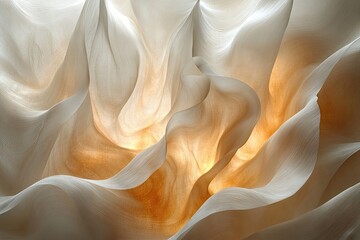 Abstract representation of flowing fabric illuminated from within, showcasing soft textures and warm hues