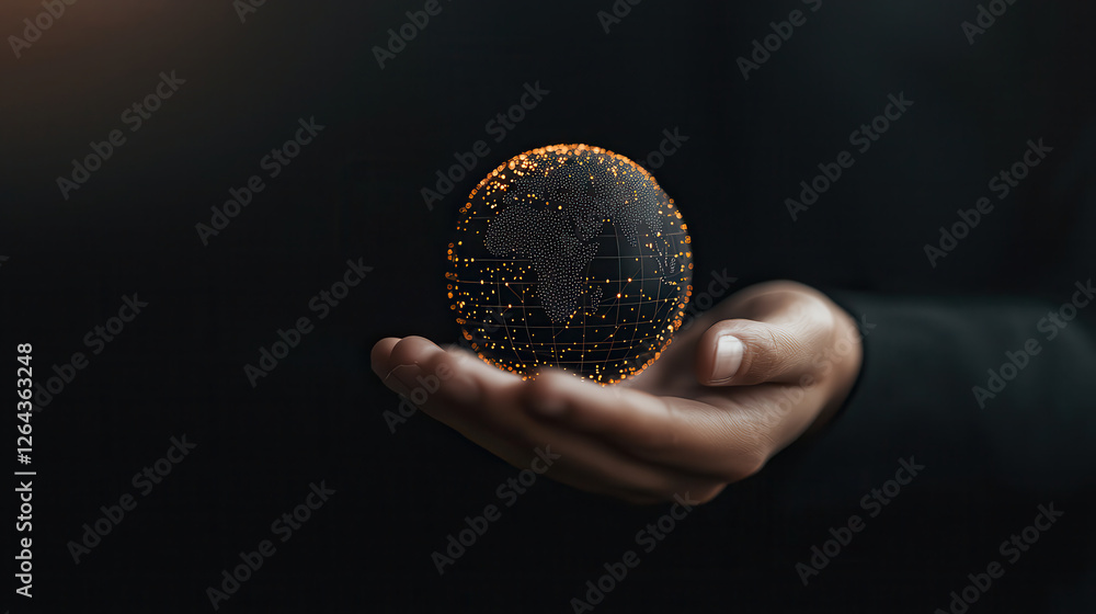 Poster person holding glowing globe representing global connectivity and technology. image conveys sense of
