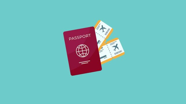 Passport Illustration with Two Plane Tickets. 4k animated video