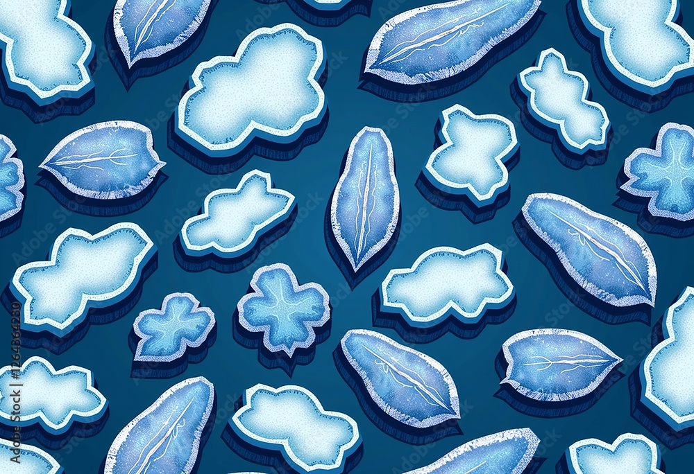 Poster textured blue and white abstract pattern: seamless design with underwater-inspired shapes and a deep
