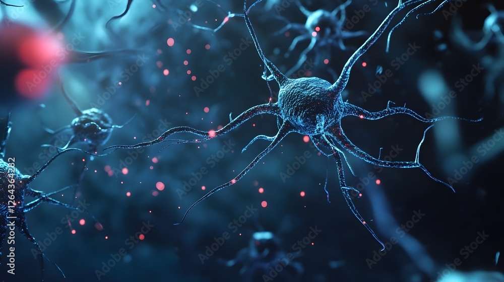 Aufkleber Intricate neural network of glowing synaptic connections pulsing with digital blue lighting representing the complex communication within the human brain and nervous system
