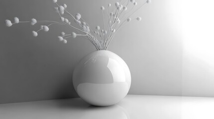 White flowers in a spherical white vase