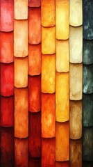 Vibrant abstract wall featuring colorful tiles in warm hues of red, orange, and yellow