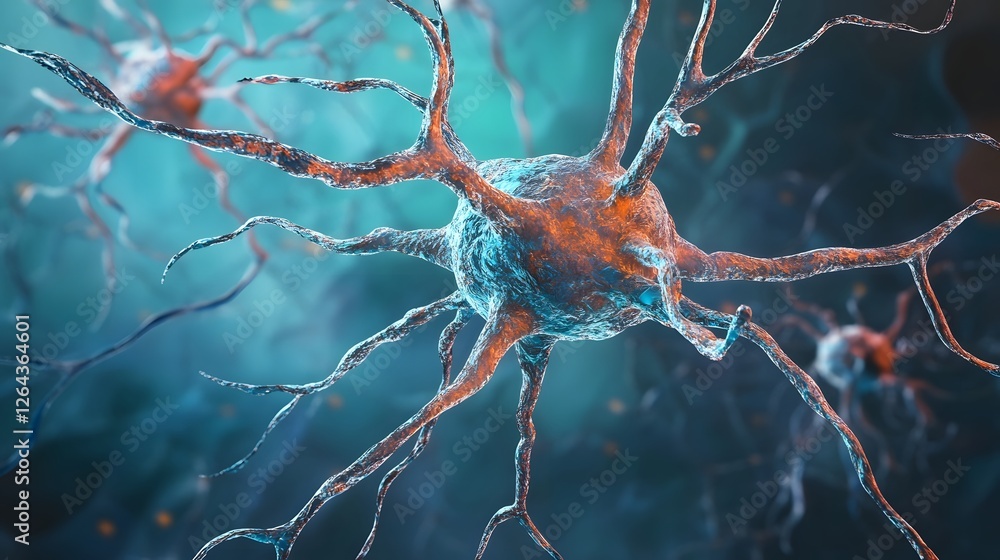 Poster intricate neural network of microscopic cerebral nerve cells revealing the complexity and interconne