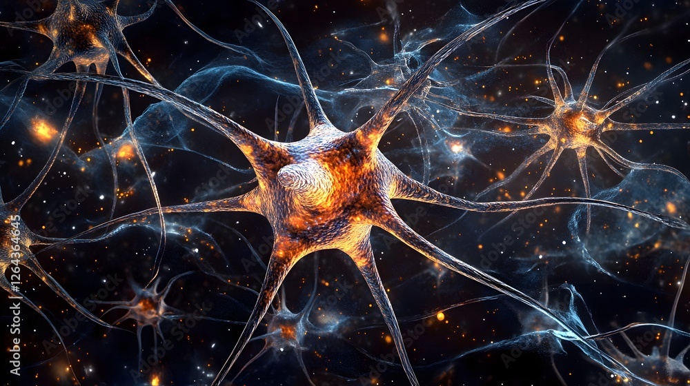 Poster Intricate neural network of interconnected neurons representing the complex brain function cognitive processes and human intelligence  Microscopic digital of the neurological system