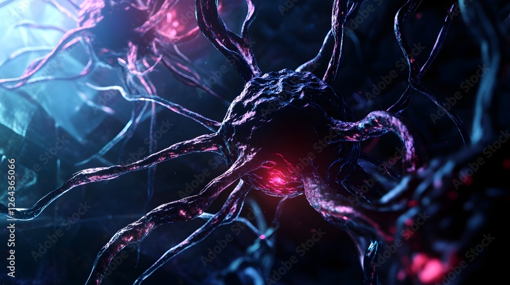Poster intricate neural network of synapses firing electrochemical impulses in the futuristic cerebral cort