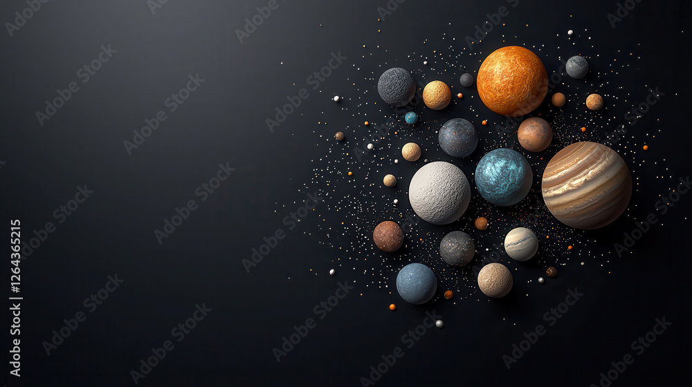 Aufkleber detailed 3d representation of planets in holographic universe, showcasing various textures and color