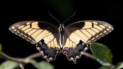 Naklejka premium Close Up of Anise Swallowtail Butterfly With Black And Yellow Wings
