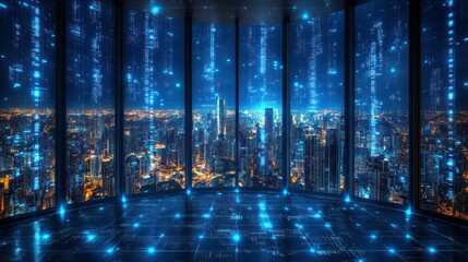 Night Cityscape: Digital Rain and Urban Lights