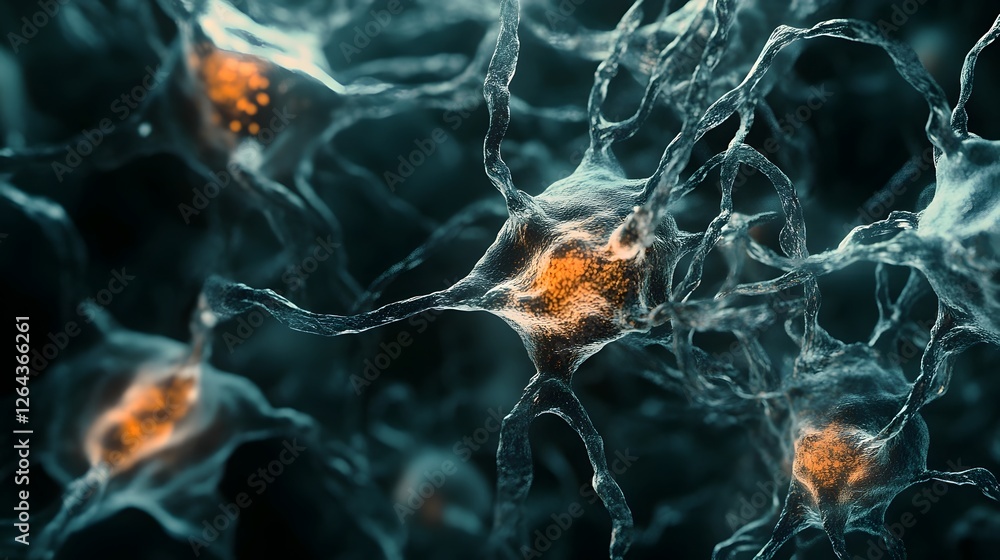 Fototapete Intricate Neuronal Network   Glowing Synaptic Connections in the Cerebral Cortex  Detailed microscopic view of the complex electrochemical communication system within the human brain