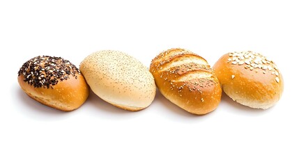 Four Assorted Bread Rolls Isolated On White Background