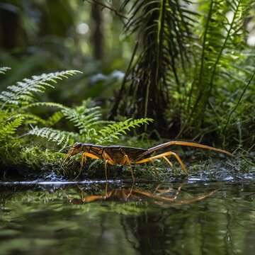 Hylonomus Darting Through Ferns in Prehistoric Swamp